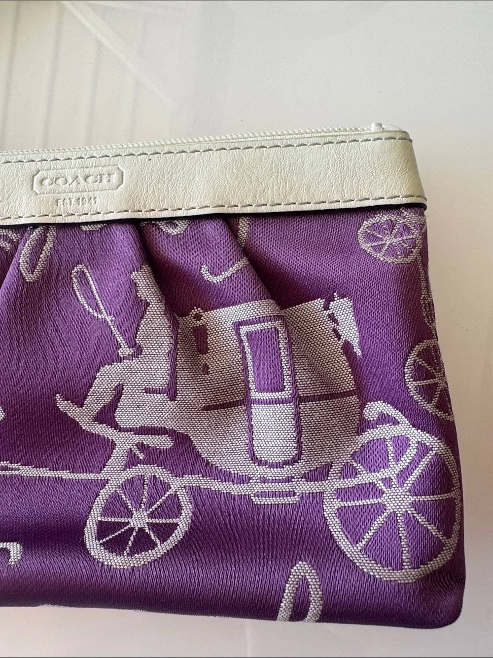 Coach Purple Wristlet with White Trim and Carriage Motif